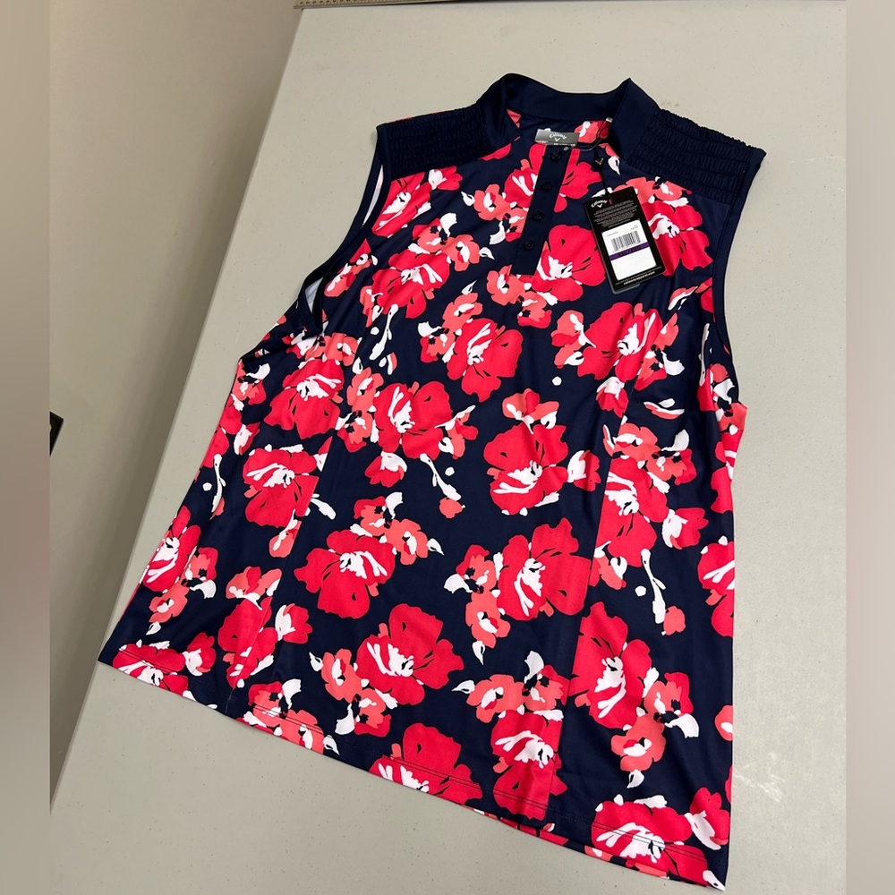 Callaway women's golf polo XXL, floral pattern, Red blue, $82 Nwt 322